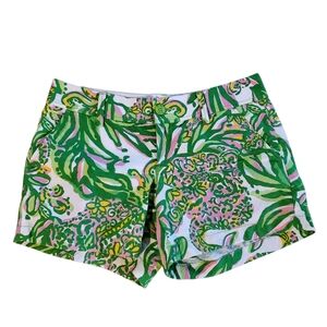 Lilly Pulitzer Callahan in seeking pink elephants green fern Print Shorts Size 4